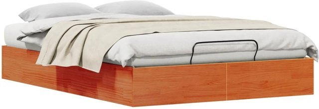 vidaXL Ottoman Bettgestell aus massivem Kiefernholz mit Stauraum, Farbe: Braun, B/T/H: 140 x 190 cm - Bild 1