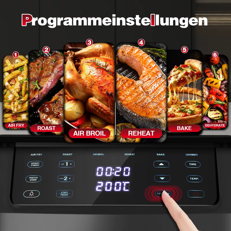 TopStrong Heißluftfritteuse mit Dual-Korb und 11 l Volumen, 2500W, 6-in-1-Funktionen, Schwarz - Bild 3