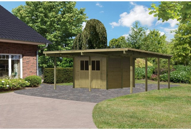Karibu Doppelcarport Eco mit Abestellraum und PVC-Dachplatten, Farbe: Braun, B: 576 cm, T: 268 cm, H: 229 cm - Bild 1