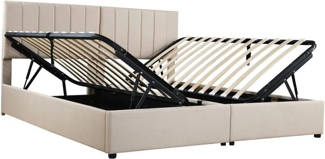 Merax Polsterbett mit Stauraum und Hydraulikfunktion in Beige, B/T/H: 180 x 200 x 103 cm - Bild 1