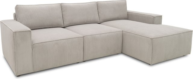 DOMO Cannes Ecksofa mit Longchair in Platin, L-Form, mit Schlaffunktion und Armlehnen, B/T/H: 273 x 172 x 95 cm - Bild 1