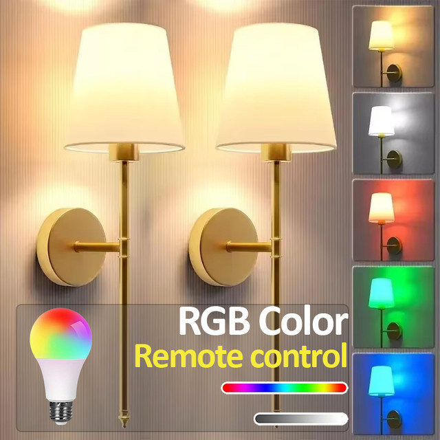CETANT Nordic LED Wandlampe Retro mit Stoffschirm, RGB, Akku und Fernbedienung, E27, Schwarz/Gold/Silber - Bild 1