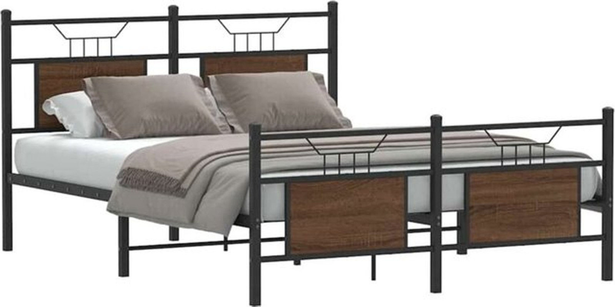 Bettgestell aus Holzwerkstoff und Stahl in Braun von vidaxl, B/T/H: 150 x 200 cm - Bild 1
