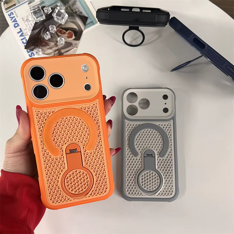 SUNWARD MagSafe Handyhülle mit magnetischem 360 Grad Ringständer und Wärmeableitungs-Netzgehäuse für iPhone, Orange - Bild 3