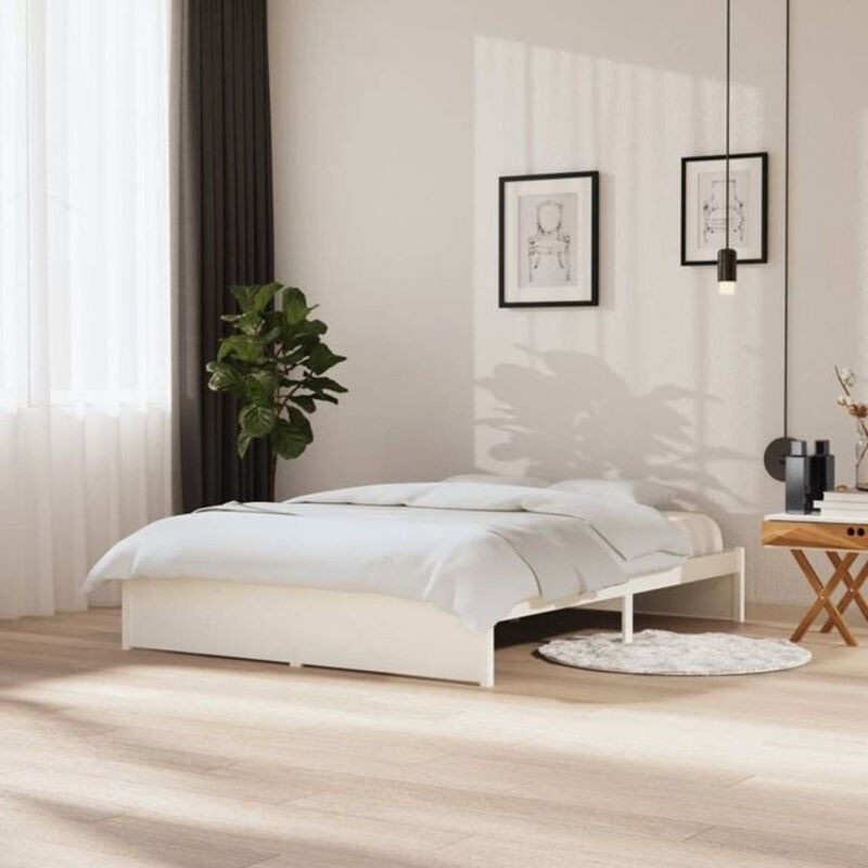 Massivholzbett aus Kiefer von Vidaxl in Weiß, Modernes und Minimalistisches Design, B/T: 150 x 200 cm - Bild 1
