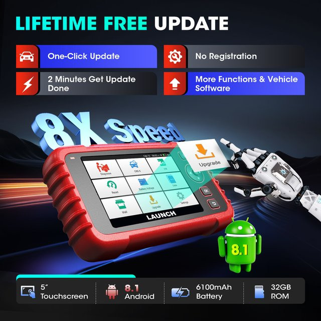 LAUNCH CRP129X V2.0 Auto-Diagnosegerät in Rot mit 4-System-Check für Motor, ABS, SRS und Getriebe, OBD2 Codeleser mit WLAN-Update - Bild 1