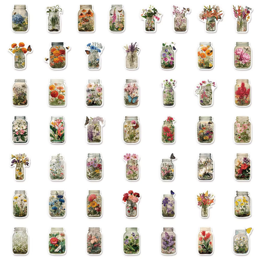 Charile Retro Flasche Blume Cartoon Aufkleber, multicolor, 10-teiliges Set - Bild 2