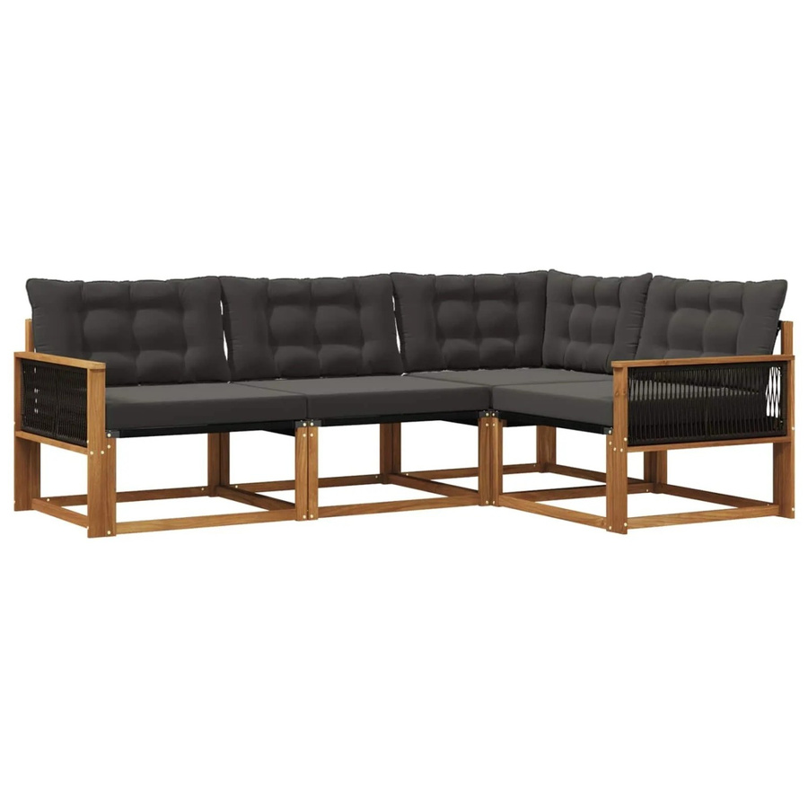 vidaXL Outdoor-Sofagarnitur L-Form aus Akazienholz und Textilene in Schwarz und Natur mit 4 Kissen - Bild 2