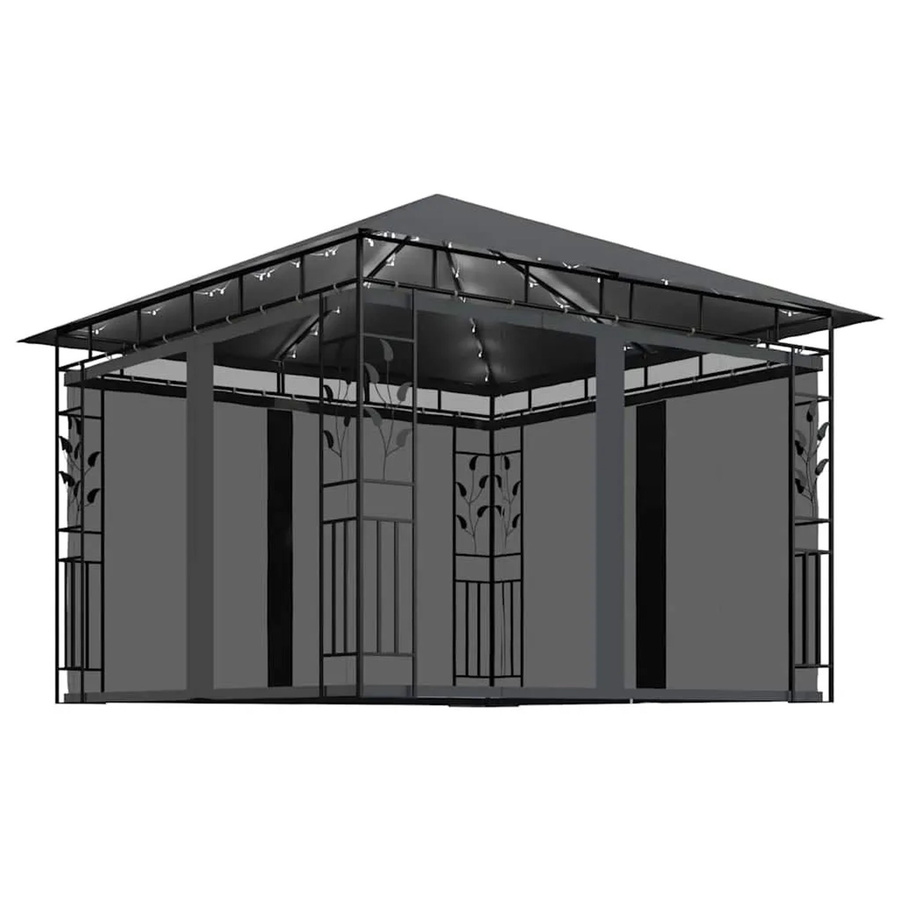 vidaXL Pavillon mit Moskitonetz und LED-Lichterkette in Anthrazit, B/T/H: 300 x 300 x 273 cm - Bild 2