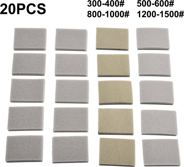 20 Stück Vibratite Schleifpapier Schwamm Blöcke Grau für Nass- und Trockenschleifen, Körnung 300-1500 Grit zum Polieren von Telefonen und Computern - Bild 1