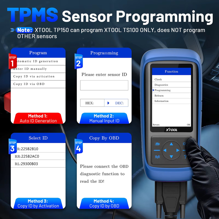 XTOOL TP150 TPMS-Programmierwerkzeug für 315 MHz und 433 MHz Sensoren in Blau - Bild 3