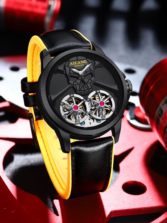 AILANG Armbanduhr, Automatik, Punk, Roségold, Leder, Herren - Bild 4