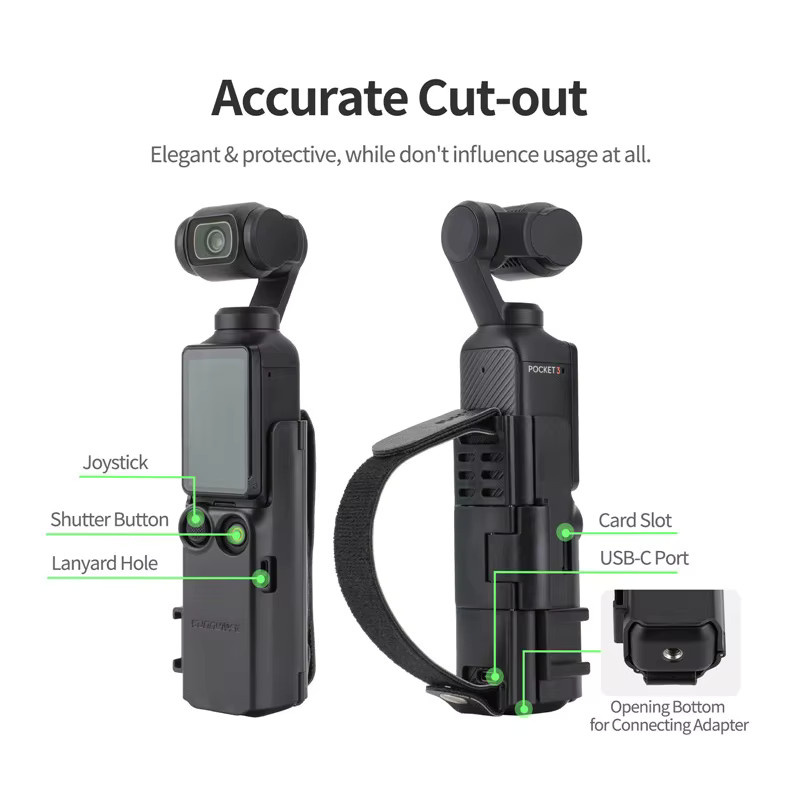 Sunnylife Kamera-Handgelenkschlaufe mit Cold-Boot-Erweiterung und Schutzrahmen für DJI Osmo Pocket 4 / 3 in Schwarz - Bild 3
