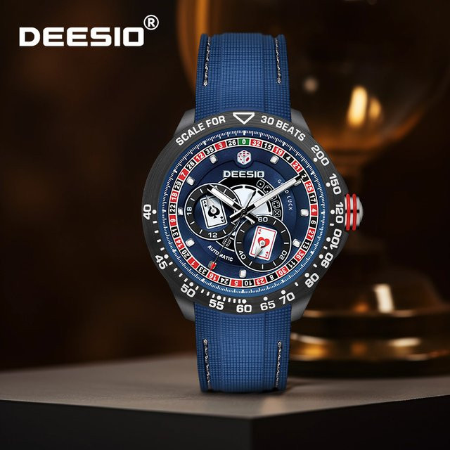 Deesio Armbanduhr, Automatik, Kohlefasergehäuse, Silikonarmband, Herren, Schwarz - Bild 1