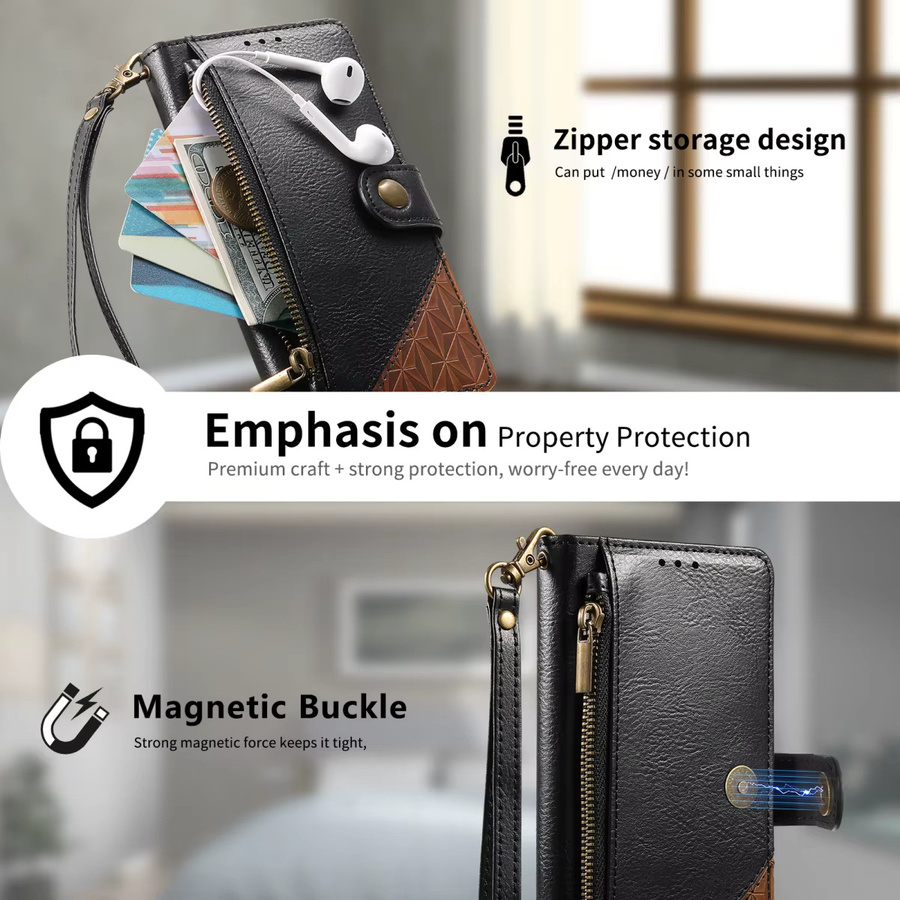 Samsung Handyhülle aus PU-Leder mit Reißverschluss und Kartenfach als Flip Wallet in Schwarz für Galaxy S25 Plus S24 FE S23 Ultra S22 A56 5G A54 - Bild 4