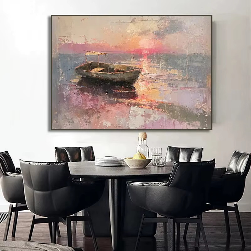 Potdemiel Leinwandmalerei Rosa Pferd an der Küste im Boho-Stil als Wanddeko für dein Zimmer - Bild 3