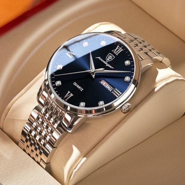 POEDAGAR Armbanduhr Edelstahl, Quarz, Schwarz, Herren - Bild 1
