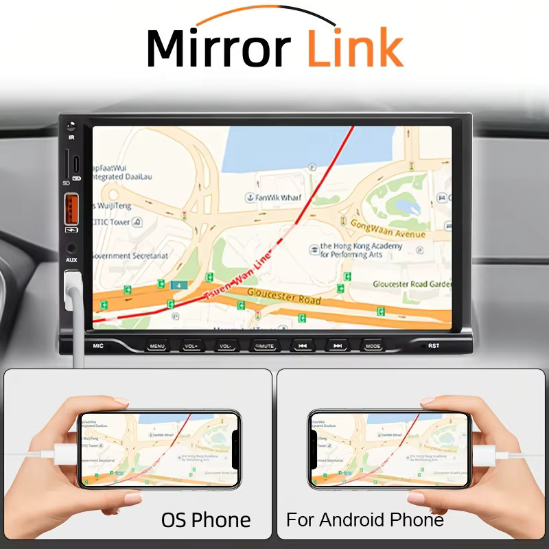 HIPPCRON Auto MP5 Radio mit 7-Zoll HD-Touchscreen, Carplay und Android Auto, Mirror Link und Dual USB, Schwarz - Bild 3