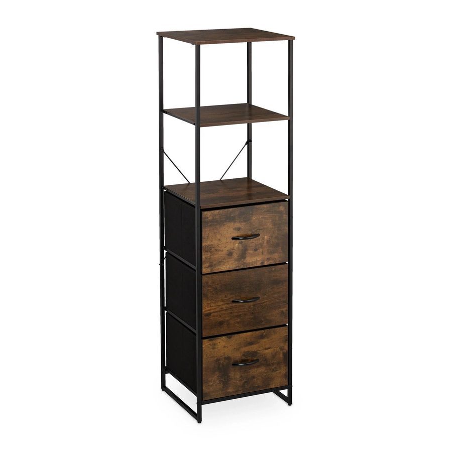 Relaxdays Standregal im Industrial Style aus Buchenholz und Eisen mit Schubladen, Schwarz und Dunkelbraun, H x B x T: 155 x 43 x 42,5 cm - Bild 2