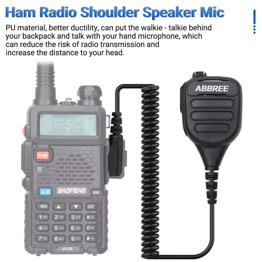 Abbree AR-850 Handfunkgerät Schultermikrofon mit einstellbarem Lautsprecher in Schwarz für Baofeng UV-5R UV-13 Pro UV-16 - Bild 6