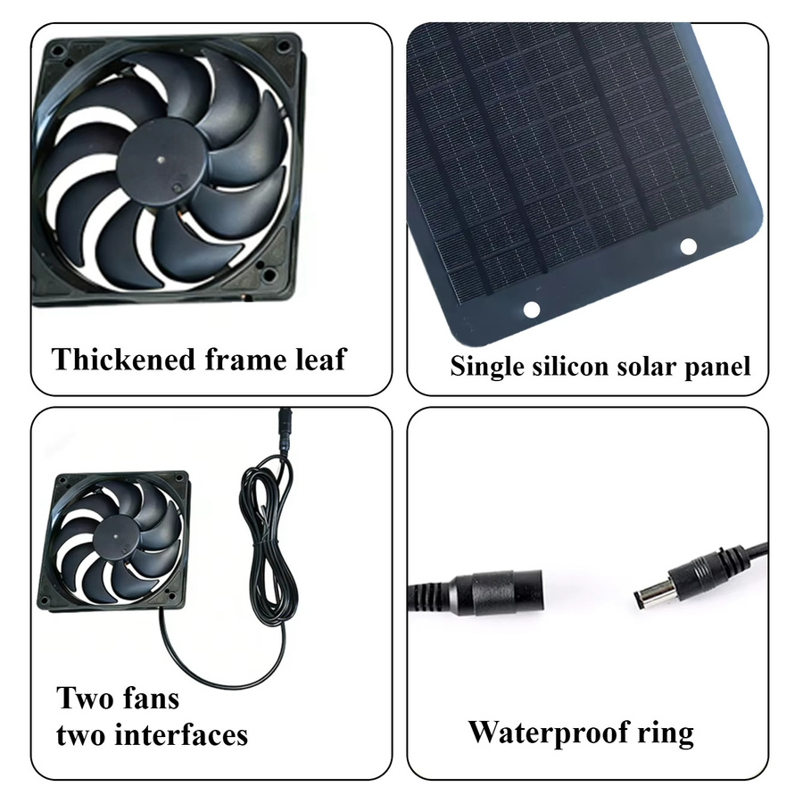 EESBAO Solarbetriebener Doppellüfter-Zirkulationsventilator in Schwarz, wasserdichter Abluftventilator für den Garten, B/H/T: 27,0 x 17,5 cm - Bild 5