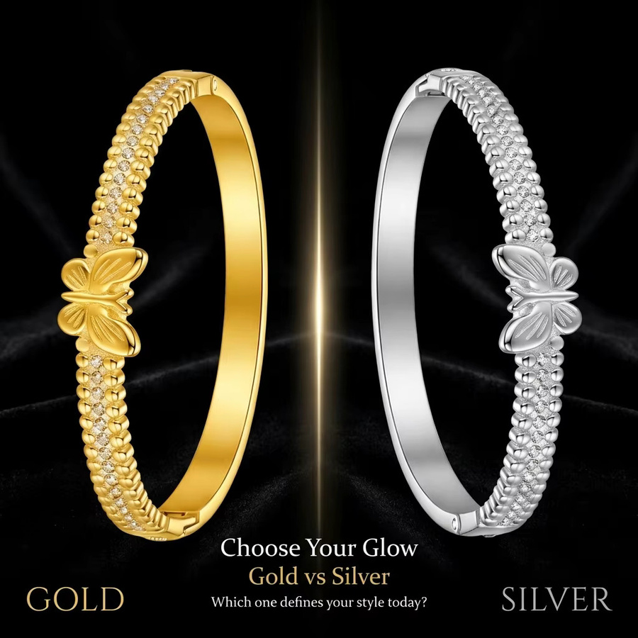 JP One Butterfly-Armband, Edelstahl, Gold, Zirkonia, Damen, 60mm - Bild 5