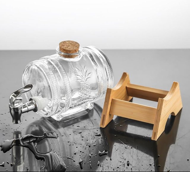 Yiran Furniture Glas-Fassbehälter mit Zapfhahn, Decanter für Bier und Saft, Transparent, 1000 ml - Bild 1