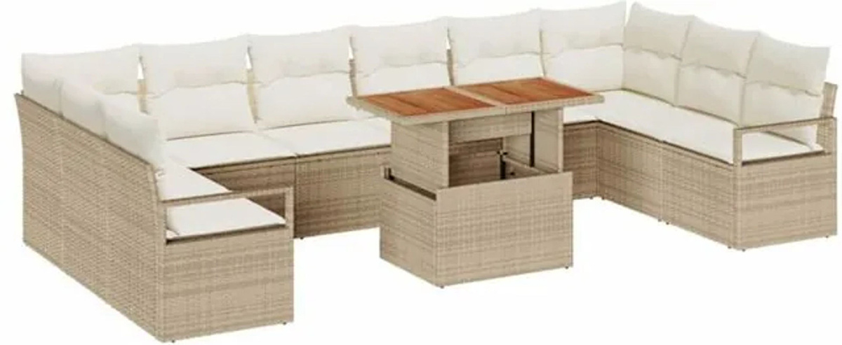 Vidaxl Garten-Sofa-Set aus Poly-Rattan mit Speicherfunktion in Beige, 11-teilig, modern - Bild 1