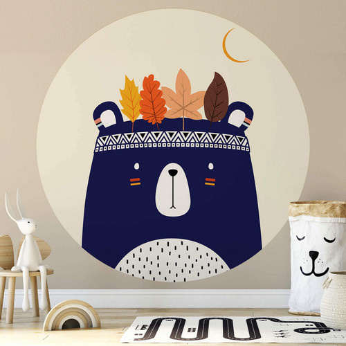 K&L Wall Art Runde Vliestapete Kubistika Teddy Indianer Kinder, mehrfarbig, matt, B/H: 153 x 140 cm - Bild 2