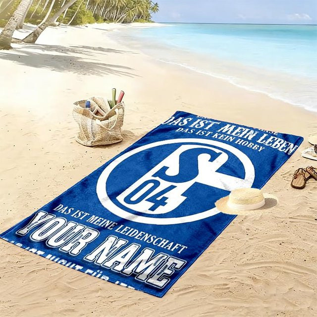 Personalisierbares Strandtuch FC Schalke 04 mit individuellem Namen, blaues schnelltrocknendes Mikrofaser-Handtuch für Strand und Camping, B/B: 80 x 160 cm - Bild 1