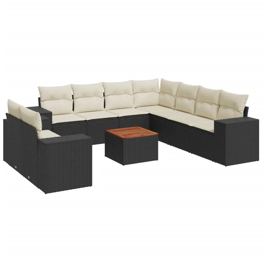 vidaXL 10-tlg. Garten-Sofagarnitur in L-Form aus Polyrattan und pulverbeschichtetem Stahl mit Kissen in Schwarz - Bild 2