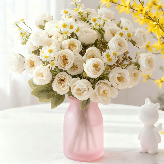 Simulierte Rosen und Gänseblümchen in Orange für deine DIY-Vase, ideale Dekoration für Hochzeit, Valentinstag und Frühling - Bild 1