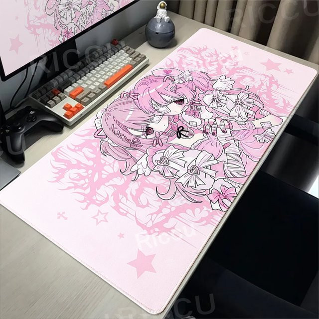 Riccu Anime Kawaii Mädchen Mauspad Rosa Große Rutschfeste Gaming Matte für PC und Büro - Bild 1