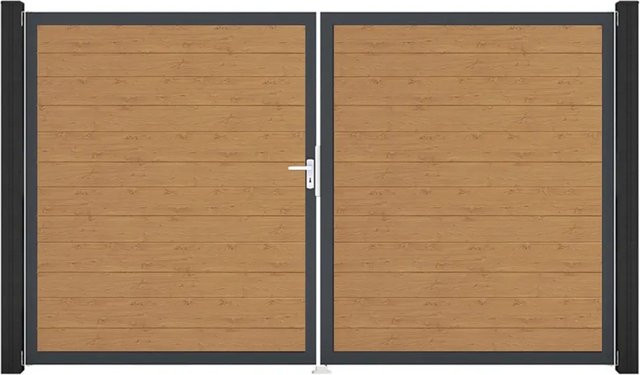 GroJa Tor Basicline Schmal 2-flügelig Asteiche Natur DIN Links B: 306 cm, H: 180 cm - Bild 1