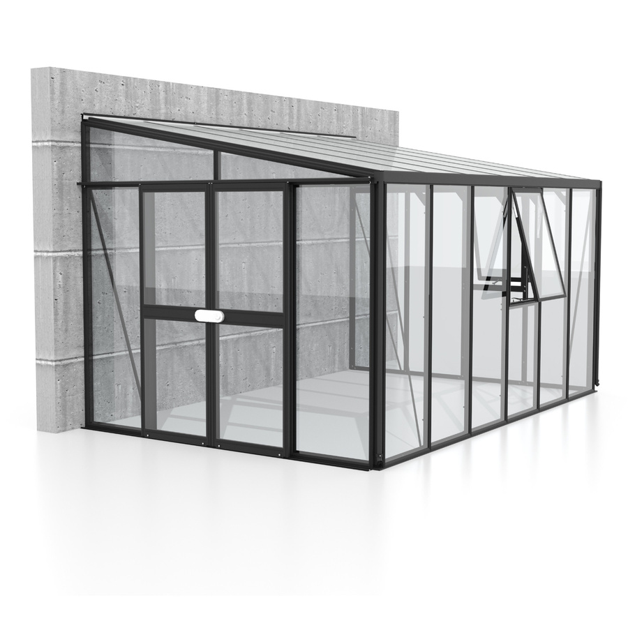 Vitavia Anlehn-Gewächshaus Helena 10200 in Schwarz mit 10,2 m² Fläche, Pultdach und Doppelschiebetür - Bild 2