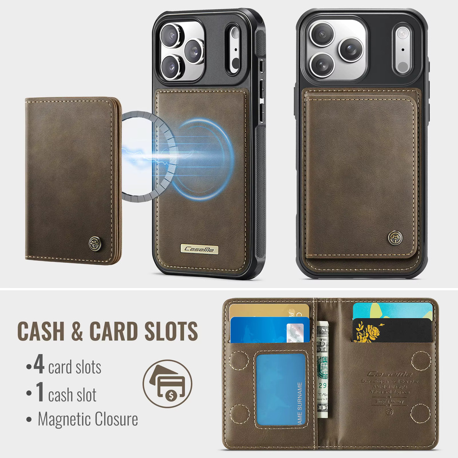 Aierkeba 2-in-1 Magnetische Leder-Brieftasche mit Kartenfächern und Handyhülle für iPhone, RFID-Schutz und Standfunktion, Farben: Lila und Braun - Bild 3