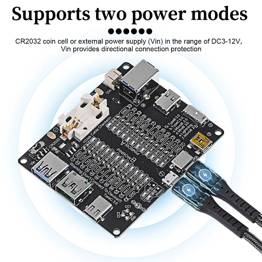 USB Kabel Tester für Typ-C, Micro-USB und Typ-B zur Kurzschlussprüfung und Anomalieerkennung in Schwarz - Bild 3