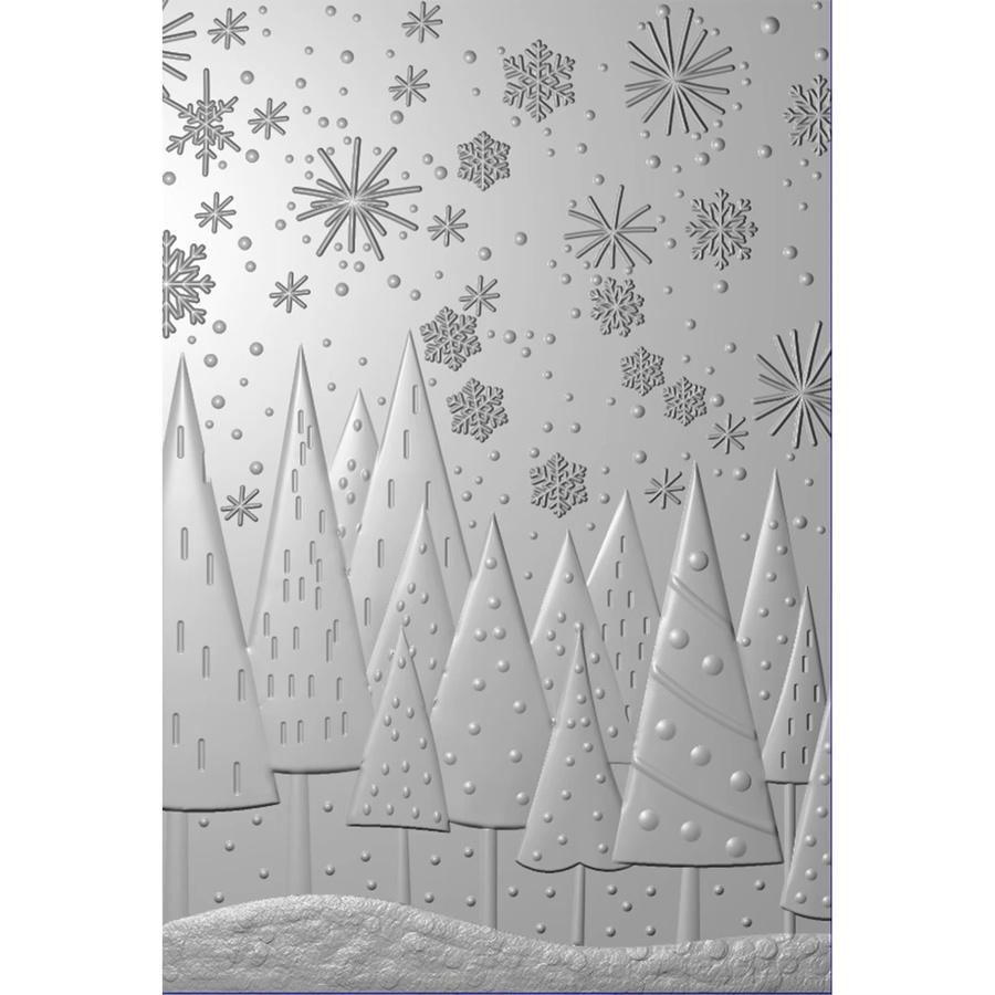 Prägewerkzeug Weihnachtliche Schneelandschaft mit Kiefern- und Schneeflockenmuster aus Kunststoff für Karten und Bastelarbeiten - Bild 6