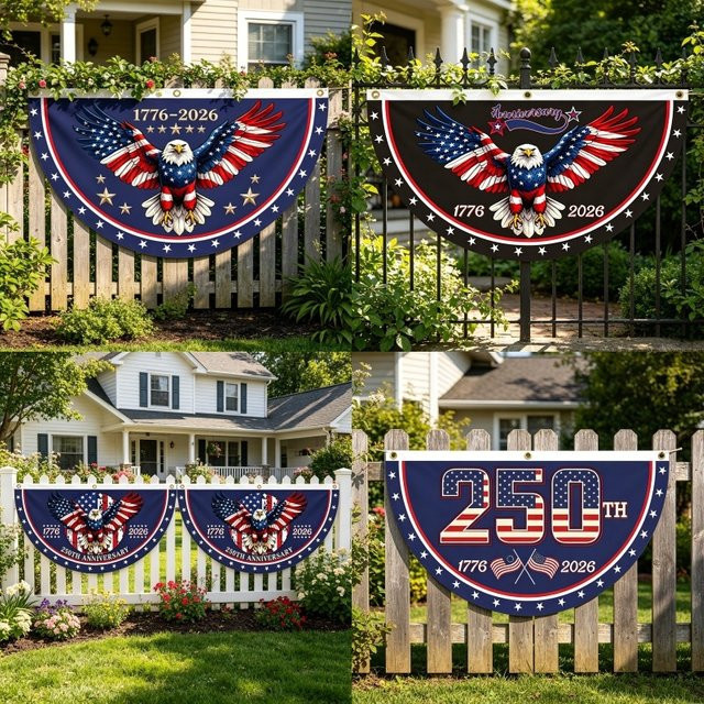 VIKAMA Amerikanische Flagge als fächerförmige Dekoration in Rot, Weiß und Blau aus Polyester zum Aufhängen - Bild 1