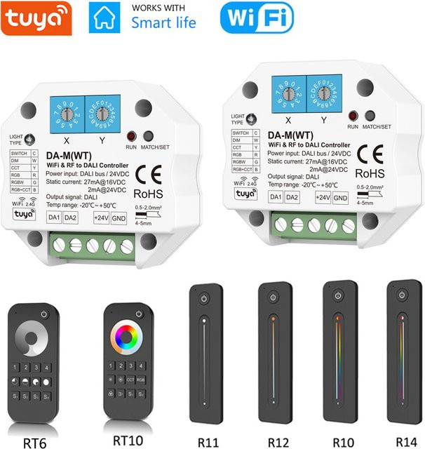 CENFAYA Tuya WiFi RF DALI Konverter Dimmer Controller für RGBW LED Streifen mit 2,4G Fernbedienung und Smart Life App Steuerung für Alexa und Google Assistant - Bild 1