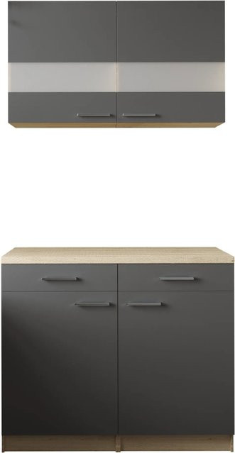 Respekta Küchenmöbel-Set Merle in Grau mit Glastüren und Soft-Close-Funktion, B/H/T: 100 x 200 x 60 cm - Bild 1