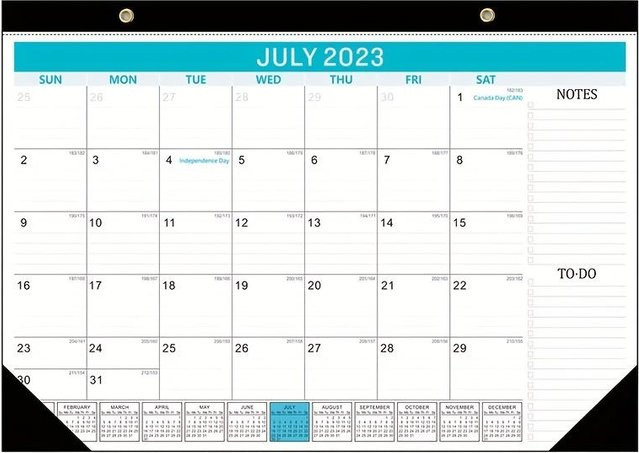 SZ-Damai Tischkalender und Wandkalender 18 Monate von Juli 2023 bis Dezember 2024, Schwarz, B: 43,2 cm, H: 30,5 cm - Bild 1