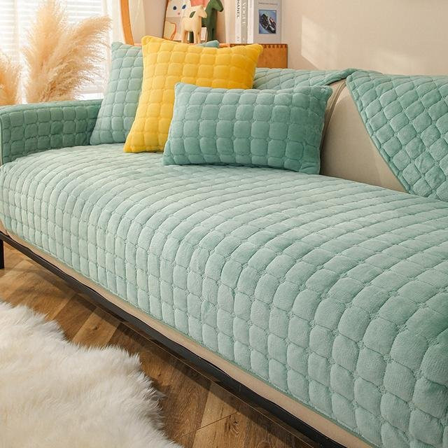 Rutschfester Samt-Couchbezug von Yiran Furniture in Grün, einfarbiger Flanell-Plüsch-Sofabezug, Breite: 90 cm, Länge: 160 cm - Bild 1