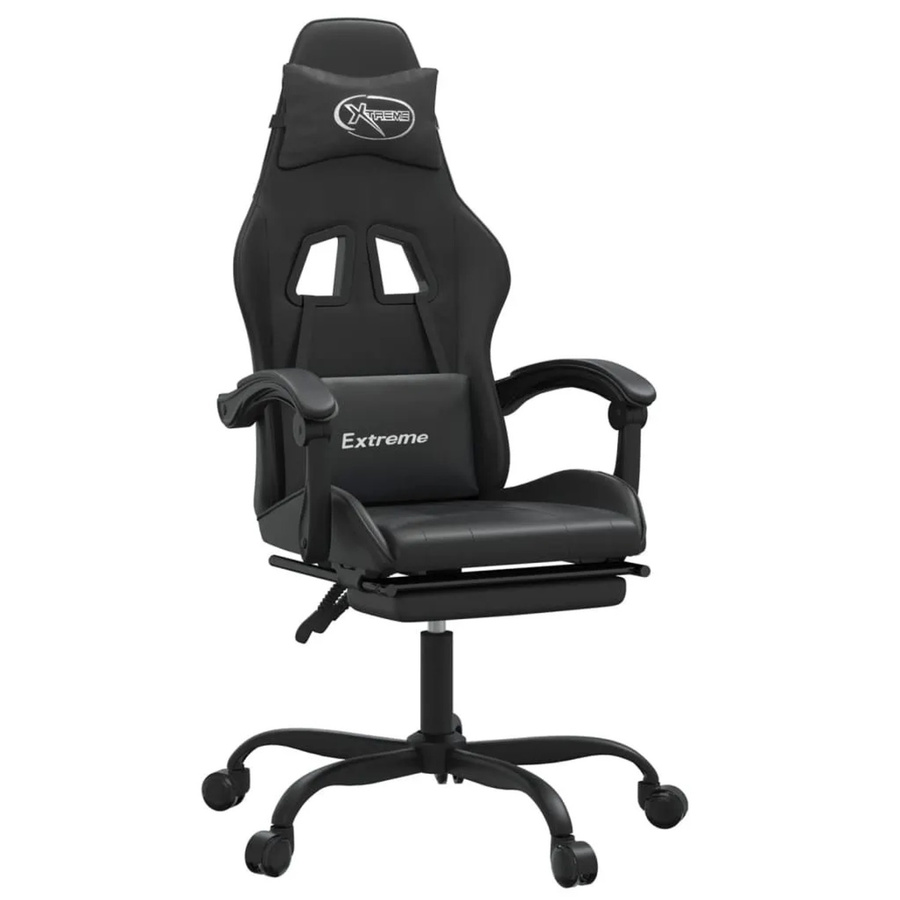 vidaXL Gaming-Stuhl in Schwarz aus Kunstleder mit Fußstütze und Kopfstütze - Bild 2