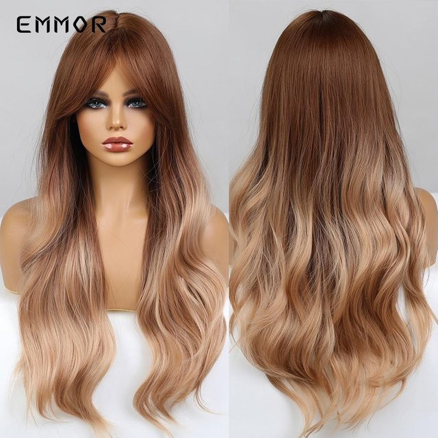 ALAN EATON Haarperücke mit Pony, synthetisch, Ombre Braun bis Hellblond, gewellt, Damen - Bild 1