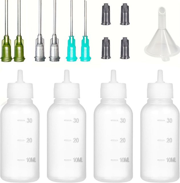 Nadelapplikator-Flaschenset mit 30ml Quetschflasche und Nadeln in den Größen 14Ga, 16Ga und 18Ga für DIY-Klebstoffabgabe und Bastelarbeiten, transparent - Bild 1