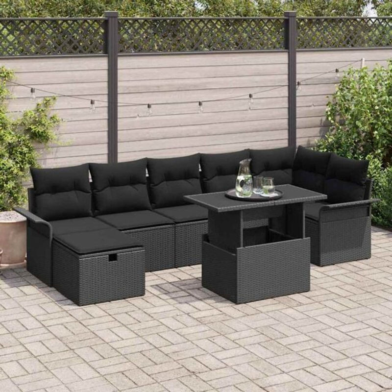 vidaXL Garten-Sofa-Set aus Poly-Rattan mit 8 Kissen in Schwarz - Bild 1