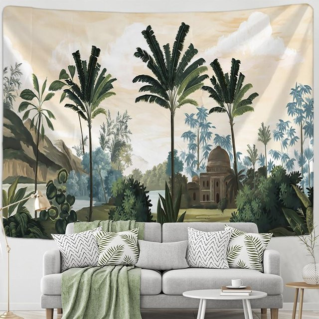 Wandbehang Super Six mit grünem Papagei und Naturmotiv in Boho-Stil, Breite: 150 cm, Höhe: 100 cm - Bild 1