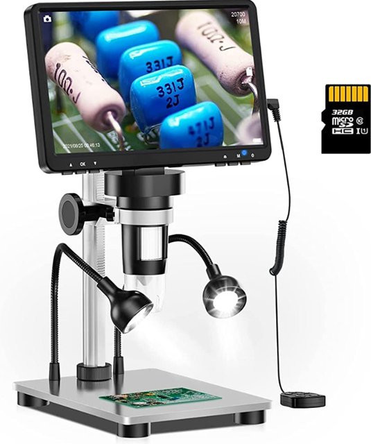 Elikliv DM9 Digitales Mikroskop mit 7 Zoll HD LCD Display, 50X-1200X Vergrößerung, Schwarz, Video Mikroskop Kamera für PCB und Elektronik Löten - Bild 1
