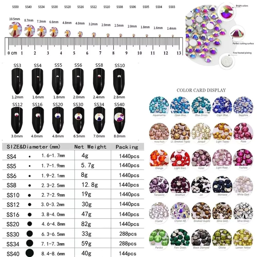 Swagpick Nail Art Strass Black Jet AB, 1440 Stück, Glänzend - Bild 2